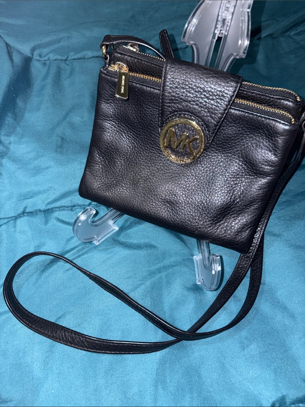 Michael Kors Fulton Double Zip Crossbody Bag – Black Pebbled Leather